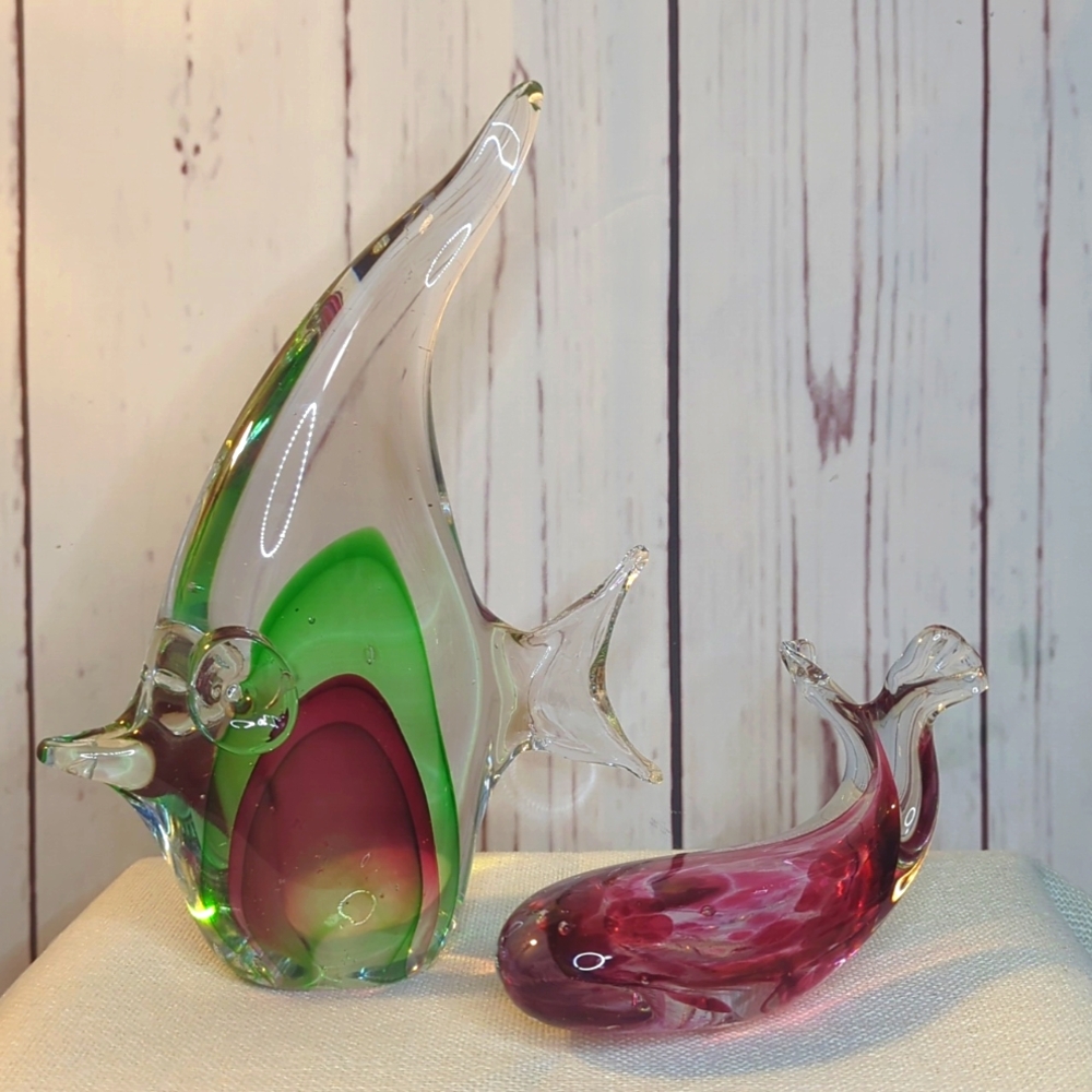 Murano Style Glass Signed Corcoran Whale‎ Clear Cranberry Paperweight Figurine - Picture 15 of 15